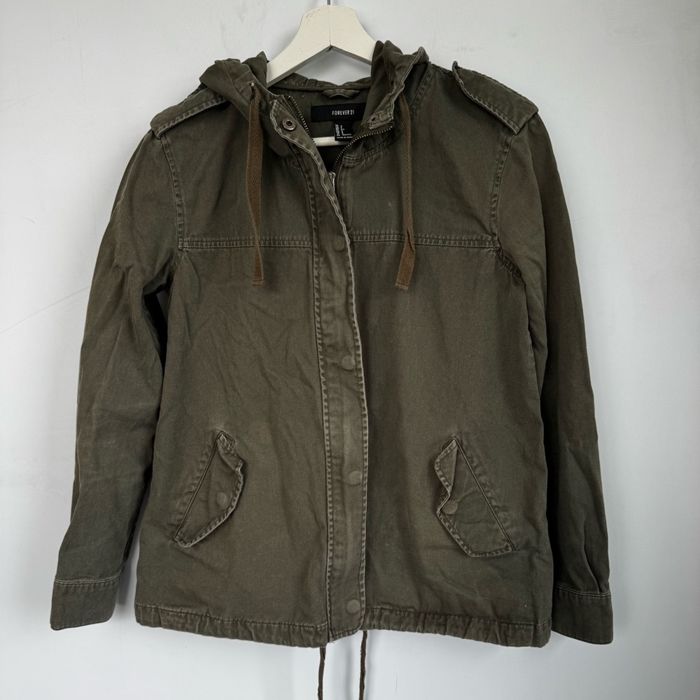 Forever 21 Olive Green Utility Military Hooded Jacket Size Small